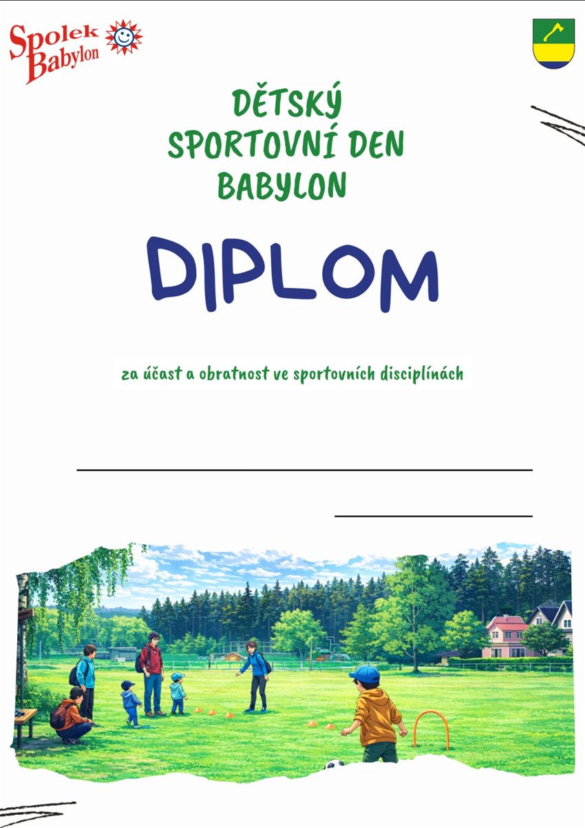 Diplom z Dětského sportovního dne Babylon 2026
